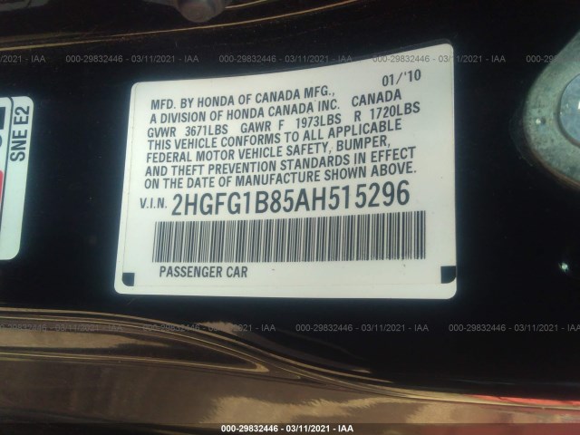 Photo 8 VIN: 2HGFG1B85AH515296 - HONDA CIVIC CPE 