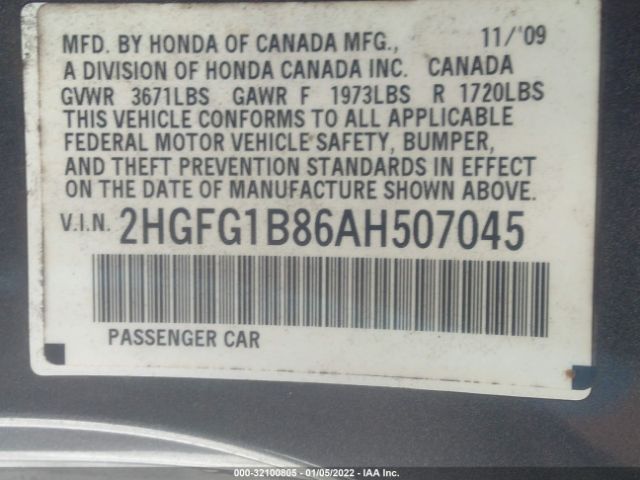 Photo 8 VIN: 2HGFG1B86AH507045 - HONDA CIVIC CPE 