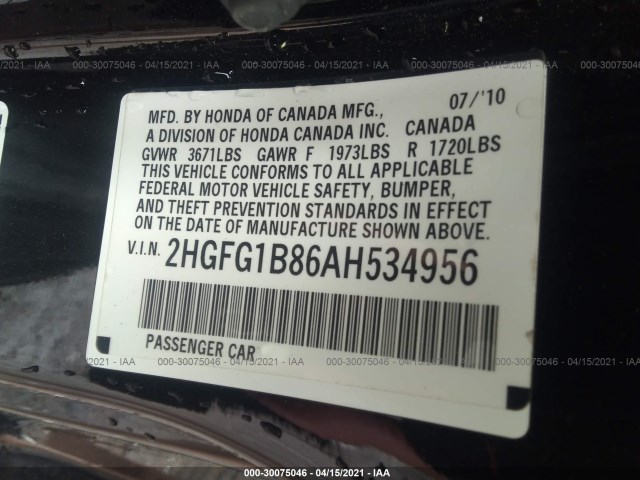 Photo 8 VIN: 2HGFG1B86AH534956 - HONDA CIVIC CPE 