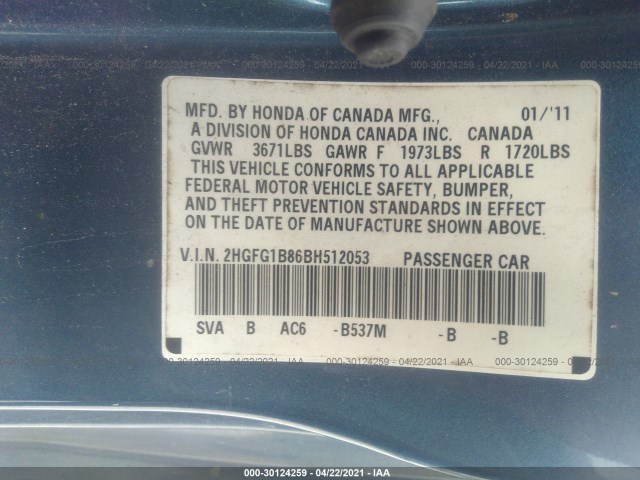 Photo 8 VIN: 2HGFG1B86BH512053 - HONDA CIVIC CPE 