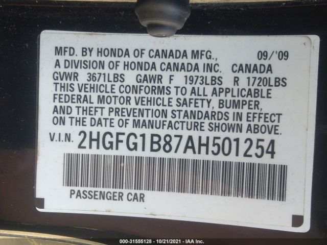 Photo 8 VIN: 2HGFG1B87AH501254 - HONDA CIVIC CPE 