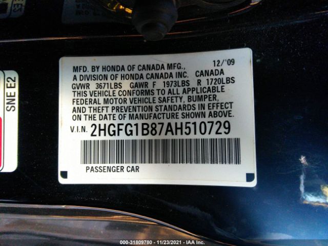 Photo 8 VIN: 2HGFG1B87AH510729 - HONDA CIVIC CPE 