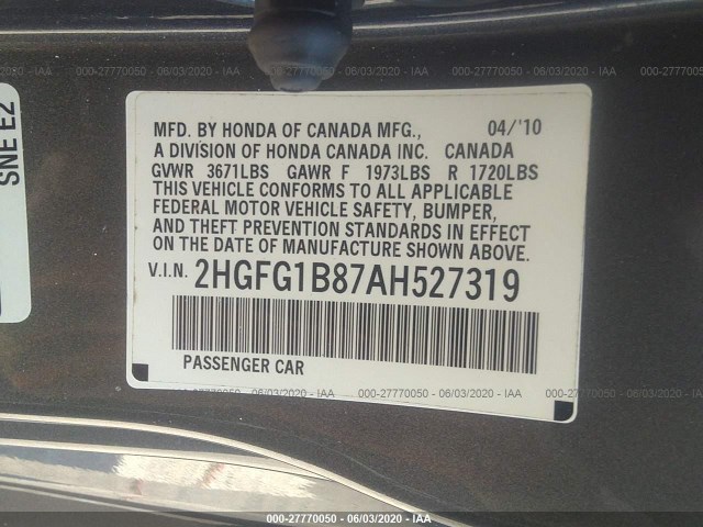 Photo 8 VIN: 2HGFG1B87AH527319 - HONDA CIVIC CPE 