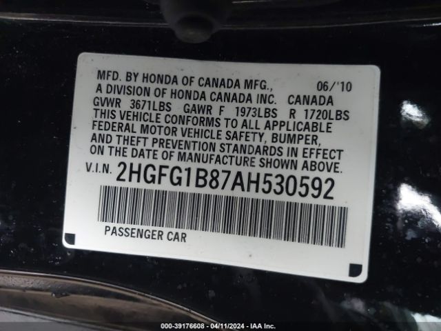 Photo 8 VIN: 2HGFG1B87AH530592 - HONDA CIVIC 