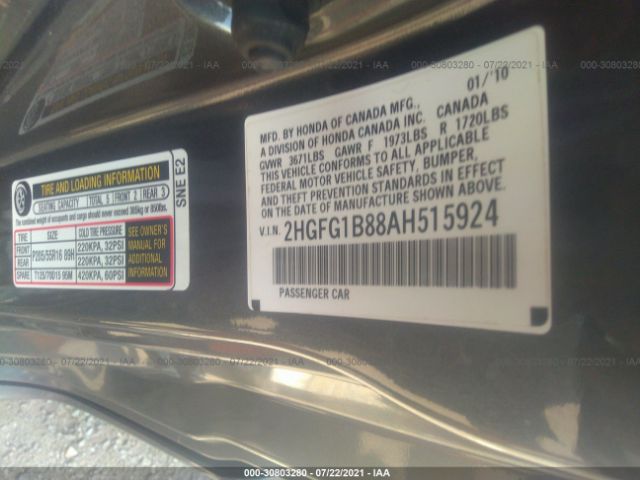 Photo 8 VIN: 2HGFG1B88AH515924 - HONDA CIVIC CPE 