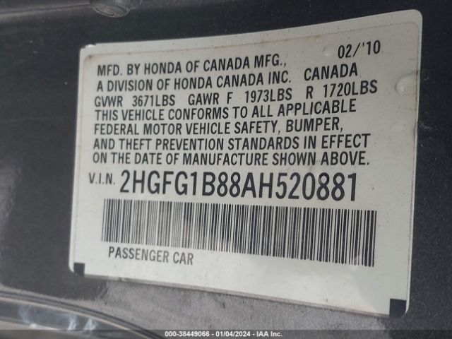 Photo 8 VIN: 2HGFG1B88AH520881 - HONDA CIVIC 