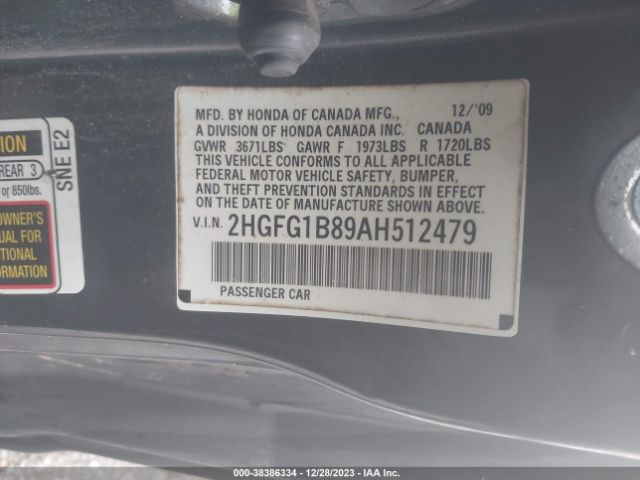 Photo 8 VIN: 2HGFG1B89AH512479 - HONDA CIVIC 