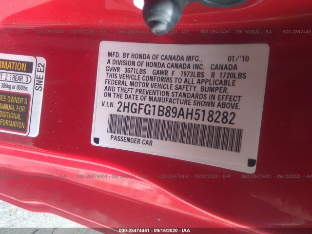 Photo 8 VIN: 2HGFG1B89AH518282 - HONDA CIVIC CPE 