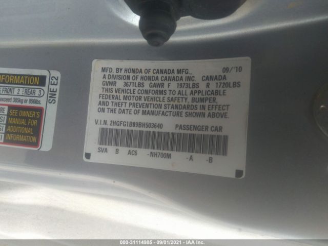 Photo 8 VIN: 2HGFG1B89BH503640 - HONDA CIVIC CPE 