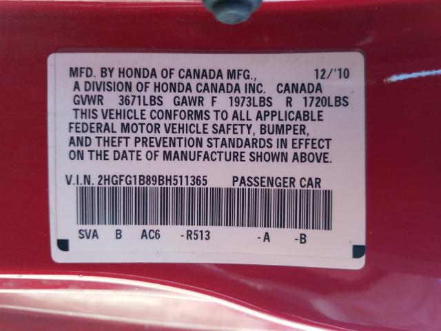 Photo 9 VIN: 2HGFG1B89BH511365 - HONDA CIVIC EX 