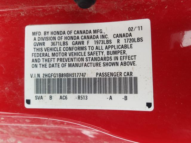 Photo 9 VIN: 2HGFG1B89BH517747 - HONDA CIVIC EX 