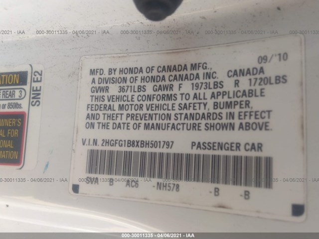 Photo 8 VIN: 2HGFG1B8XBH501797 - HONDA CIVIC CPE 