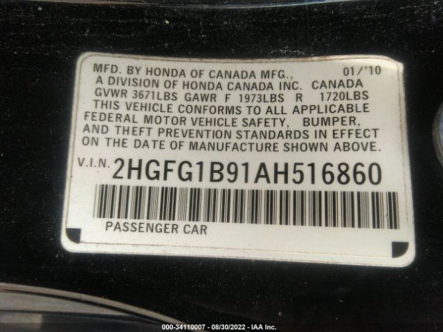 Photo 8 VIN: 2HGFG1B91AH516860 - HONDA CIVIC CPE 