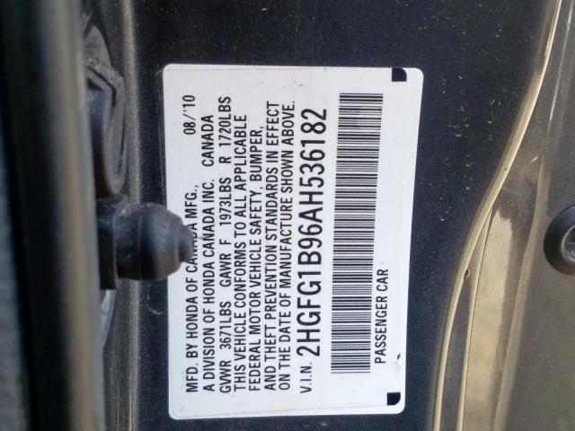 Photo 9 VIN: 2HGFG1B96AH536182 - HONDA CIVIC EXL 