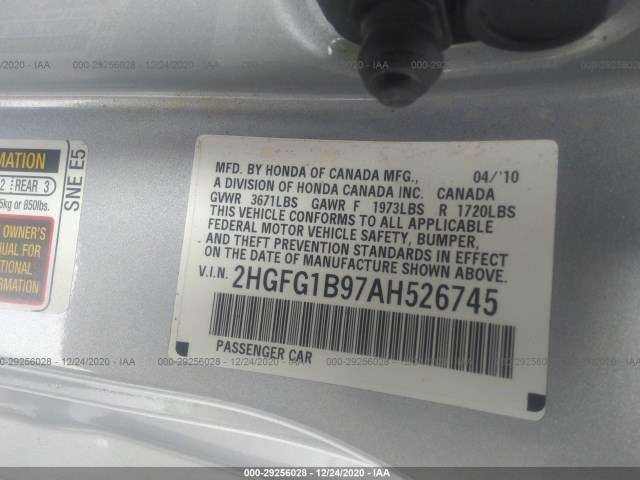 Photo 8 VIN: 2HGFG1B97AH526745 - HONDA CIVIC CPE 