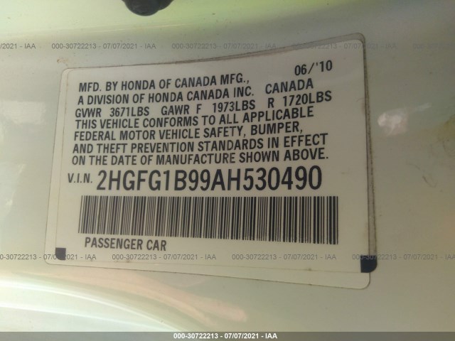 Photo 8 VIN: 2HGFG1B99AH530490 - HONDA CIVIC CPE 