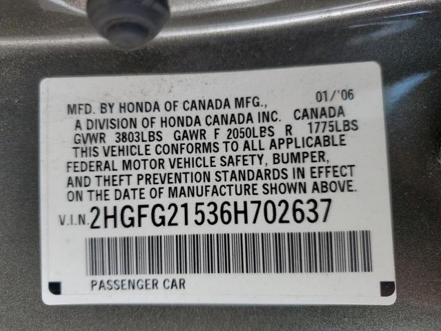 Photo 11 VIN: 2HGFG21536H702637 - HONDA CIVIC 