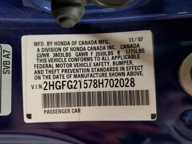 Photo 11 VIN: 2HGFG21578H702028 - HONDA CIVIC 