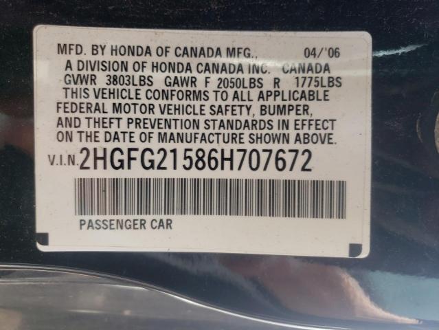 Photo 11 VIN: 2HGFG21586H707672 - HONDA CIVIC 