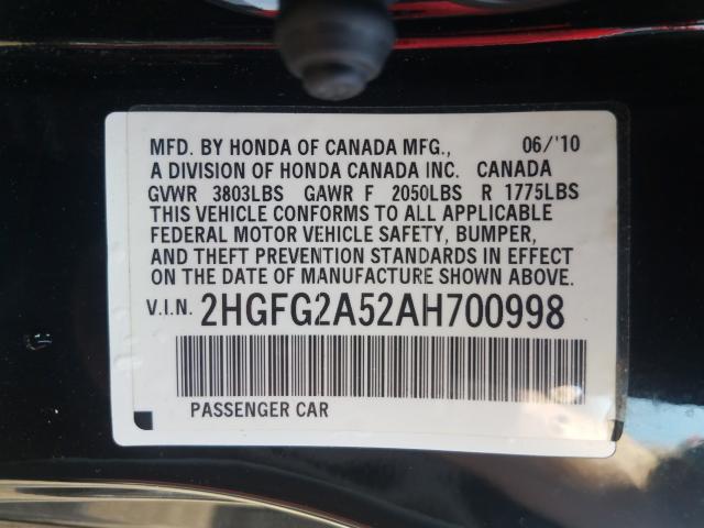 Photo 9 VIN: 2HGFG2A52AH700998 - HONDA CIVIC SI 