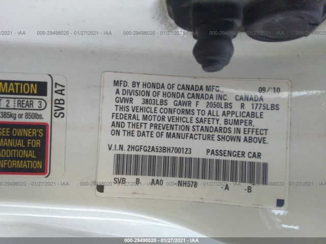 Photo 8 VIN: 2HGFG2A53BH700123 - HONDA CIVIC CPE 