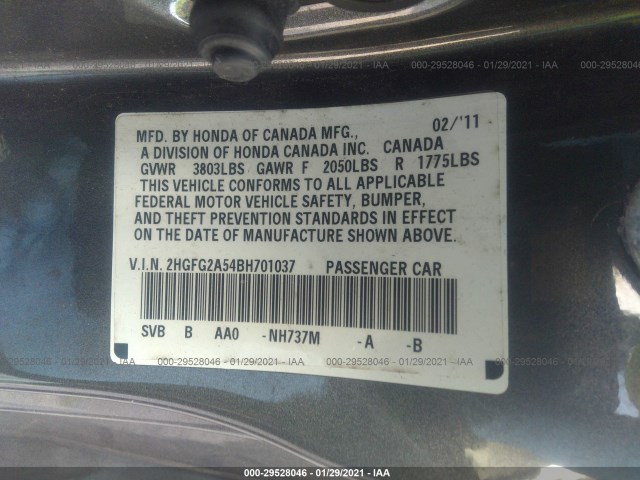 Photo 8 VIN: 2HGFG2A54BH701037 - HONDA CIVIC CPE 