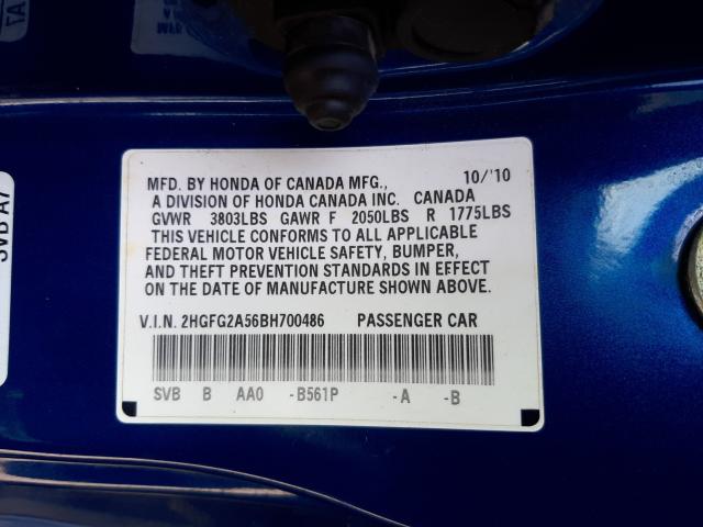 Photo 9 VIN: 2HGFG2A56BH700486 - HONDA CIVIC SI 