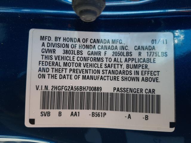 Photo 9 VIN: 2HGFG2A56BH700889 - HONDA CIVIC SI 