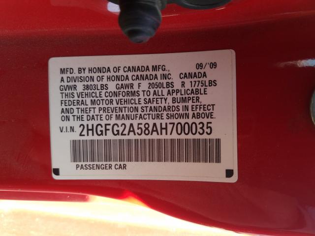 Photo 9 VIN: 2HGFG2A58AH700035 - HONDA CIVIC SI 