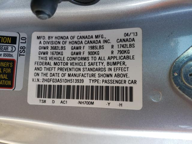 Photo 9 VIN: 2HGFG3A51DH513939 - HONDA CIVIC LX 