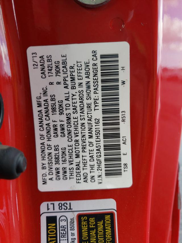 Photo 9 VIN: 2HGFG3A51EH501162 - HONDA CIVIC LX 