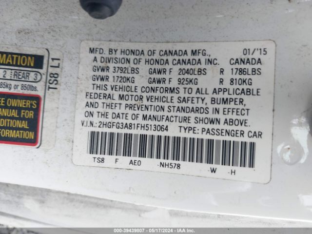 Photo 8 VIN: 2HGFG3A81FH513064 - HONDA CIVIC 