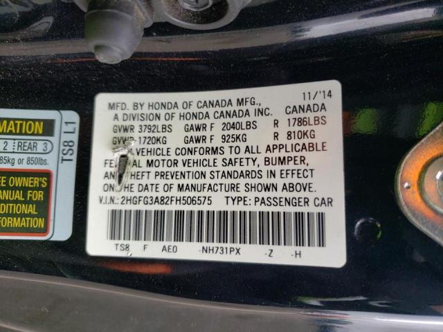 Photo 9 VIN: 2HGFG3A82FH506575 - HONDA CIVIC EX 