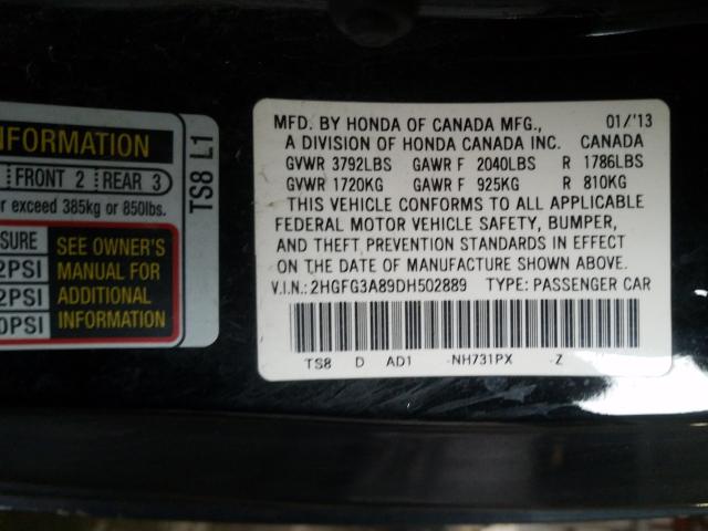 Photo 9 VIN: 2HGFG3A89DH502889 - HONDA CIVIC EX 