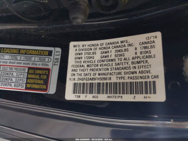 Photo 8 VIN: 2HGFG3A89FH509618 - HONDA CIVIC 