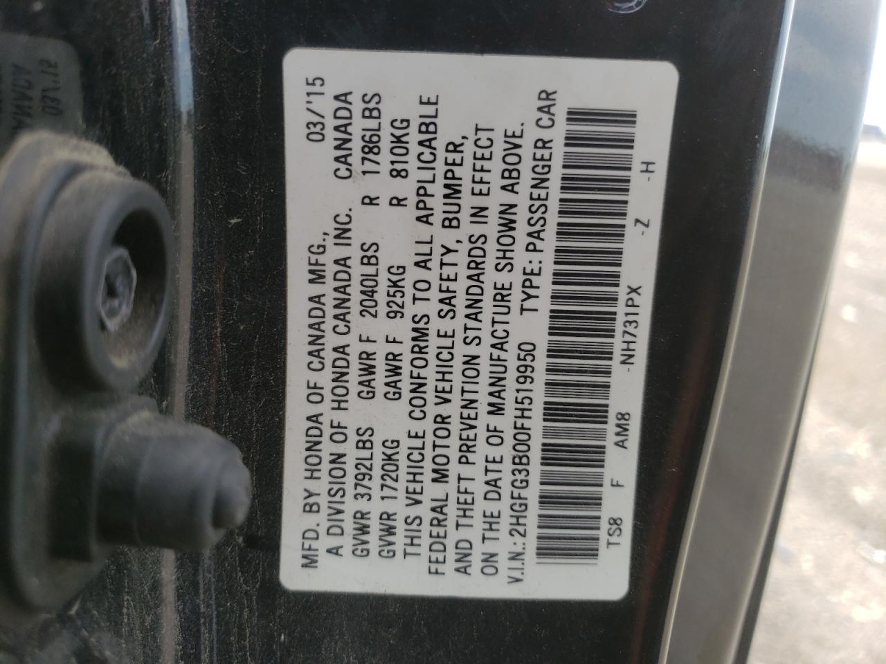 Photo 12 VIN: 2HGFG3B00FH519950 - HONDA CIVIC 