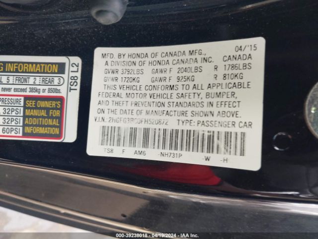 Photo 8 VIN: 2HGFG3B00FH520872 - HONDA CIVIC 