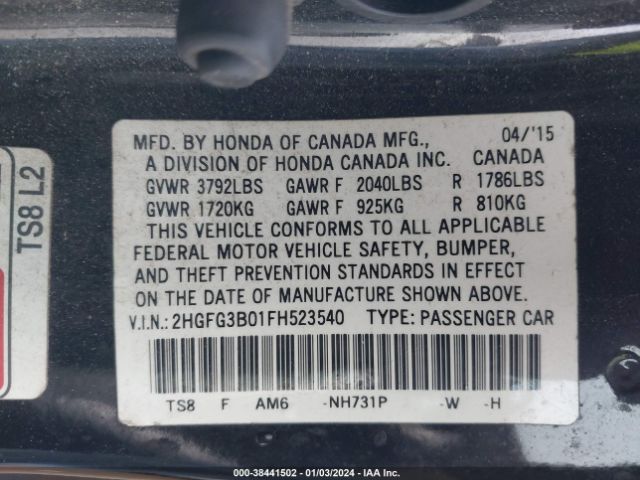 Photo 8 VIN: 2HGFG3B01FH523540 - HONDA CIVIC 