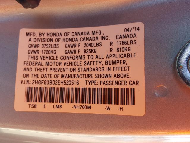 Photo 9 VIN: 2HGFG3B02EH520516 - HONDA CIVIC EXL 