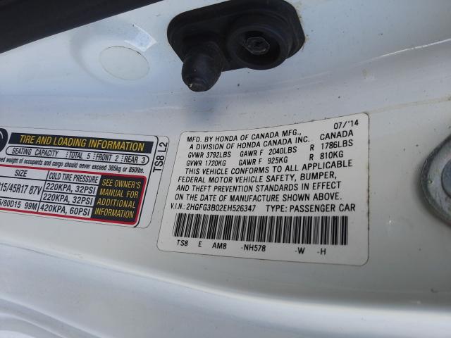 Photo 9 VIN: 2HGFG3B02EH526347 - HONDA CIVIC 