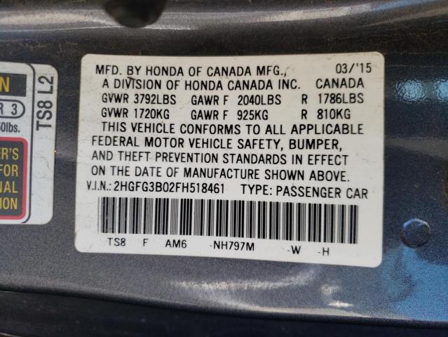 Photo 9 VIN: 2HGFG3B02FH518461 - HONDA CIVIC LX 