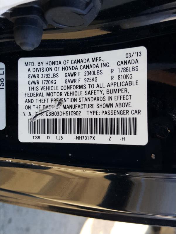 Photo 9 VIN: 2HGFG3B03DH510902 - HONDA CIVIC EXL 