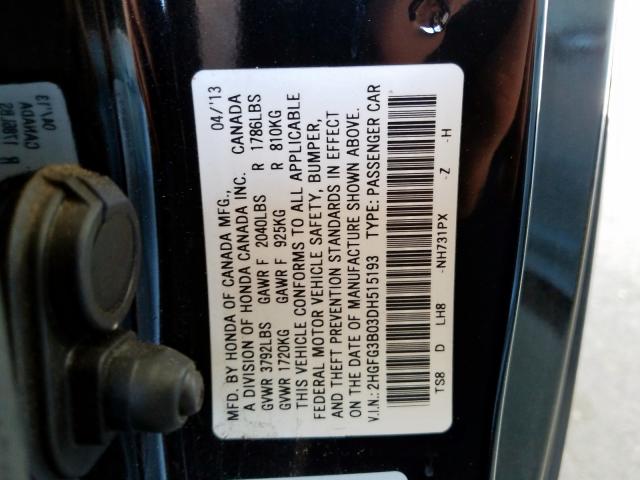 Photo 9 VIN: 2HGFG3B03DH515193 - HONDA CIVIC EXL 