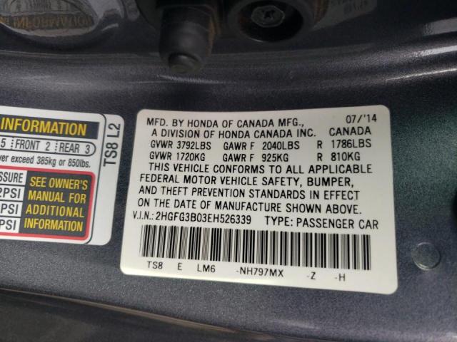 Photo 11 VIN: 2HGFG3B03EH526339 - HONDA CIVIC EXL 