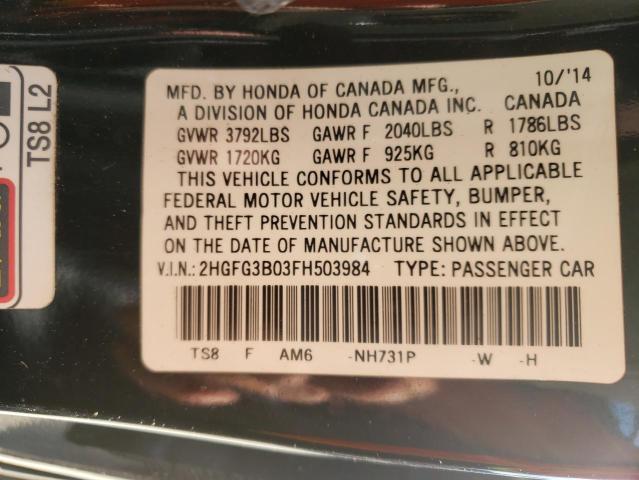 Photo 9 VIN: 2HGFG3B03FH503984 - HONDA CIVIC EXL 