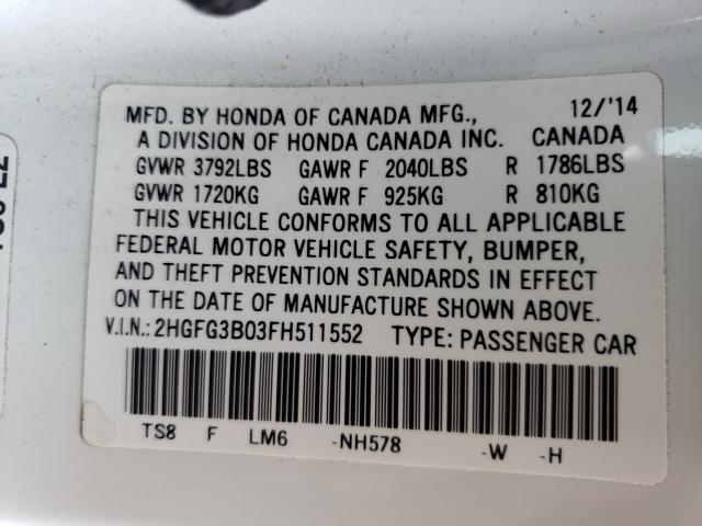 Photo 9 VIN: 2HGFG3B03FH511552 - HONDA CIVIC EXL 