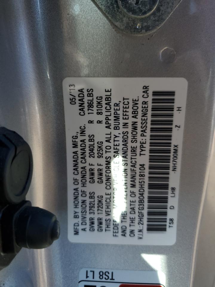 Photo 11 VIN: 2HGFG3B04DH518104 - HONDA CIVIC 