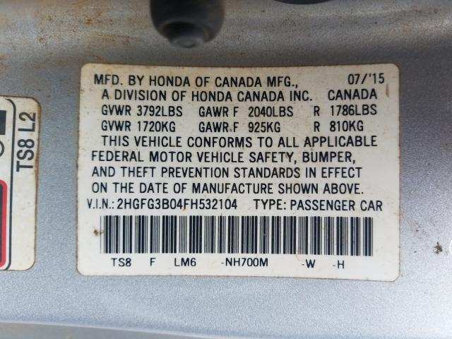 Photo 9 VIN: 2HGFG3B04FH532104 - HONDA CIVIC EXL 