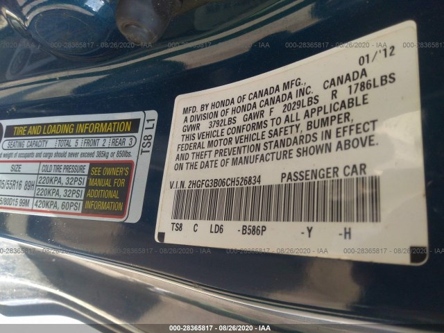 Photo 8 VIN: 2HGFG3B06CH526834 - HONDA CIVIC CPE 