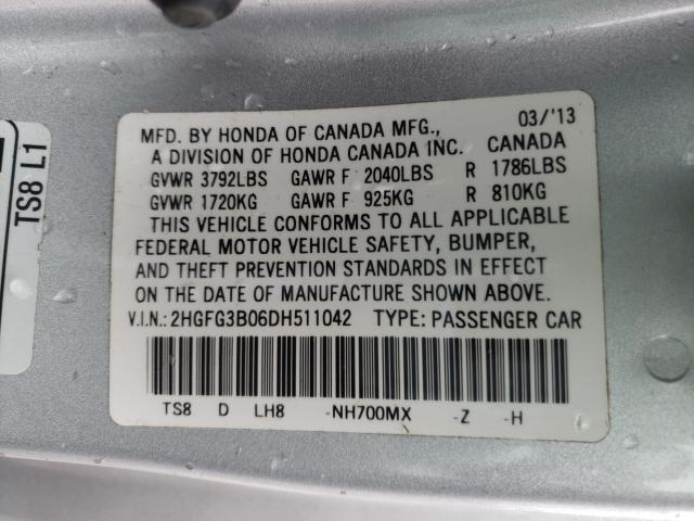 Photo 9 VIN: 2HGFG3B06DH511042 - HONDA CIVIC EXL 